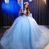 Ciel bleu brillant chérie quinceanera robe de l'épaule bais