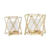 Candle Holders Golden Holder Ornaments Windproof Cup Geometric Shape Candlestick Wedding Home Decoration Craft Candelabra Gift