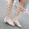 Chaussures décontractées d'été bas sandales femmes genoues high peep toe gladiator femme creux petite taille plus taille 30 - 43