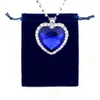 Colliers pendentifs Titanic Movie Heart of the Ocean Chain Pretty Royal Blue Big Crystal Collier pour femmes 18 "Velvet Sac