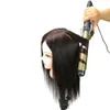Mannequin Heads 100% äkta mänskligt hårmodellhuvud som används för frisyr Professionell styling Hot Curled Iron Straight 22 Inch Training Q240510