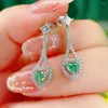 Brincos dangledes Diamantes de cristal verde clássico Gemos de gemas de amor, coração elegante para mulheres 18k Gold Gold cheio Silver S925 Jóias