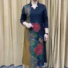 Casual Dresses Folk Floral Printed Vintage Women's Clothing Elegant V-Neck Button Spring Autumn Commute A-Line Waist Midi Dress