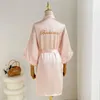 Ropa en el hogar Boda Bride Bridesmaid Rata Satin Kimono Lingerie Lingerie Lady Sexy Feather Sleple Thatrobe Camisco corto