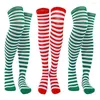 Calzini da donna Calza vacanze 3 paiastres a strisce bianche verdi con elevata elasticità per la festa di performance del palcoscenico di Natale
