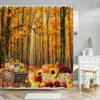 Shower Curtains Fall Maple Curtain Thanksgiving Harvest Pumpkin Orange Autumn Leaves Sunflowers Fabric Bathroom Decor Bath