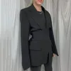 Women's Suits Spring 2024 Fashion Blazer Slim Fit Business And Tie Waist Jacket Retro Khaki Black Ladies Cardigan Tops