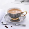 Cups Saucers Bone China Tea Cup Saucer Spoon Set 200ml Elegant Gray Coffee Cup Gold Porcelain Tea Set Ceramic Teacup Cafe Espresso Cup