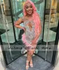 Basic Casual Dresses Pink feather silver prom dress suitable for black girls transparent mesh mermaid birthday dress luxurious sexy mini cocktail dressL2405