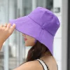 새로운 버킷 모자 봄 봄 여름 넓은 뇌하운 선 바이저 모자 여성 파나마 캡 2 쪽 착용 접이식 휴대용 야외 버킷 캡