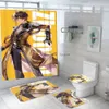 Rideaux de douche rideau de douche de douche genshin impact 3d imprimer du tapis de bain ensemble dessin animé kawaii zhongli baignoire rideau anime salle de bain gamin gamin