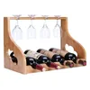 Armazenamento de cozinha Duas camadas Bamboo Rack de vinho tinto 4 garrafas de altura de copos de vidro de vidro amantes do suporte