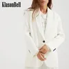 Women's Suits 4.24 KlasonBell Beading Chain Linen Mid-Length Jacket Women Clothes White Temperament Single Button Straight Blazer