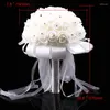 Dekorativa blommor Bröllopsbukett White Bridal Bridesmaid Flower Artificial Rose Bride With Hander Ribbons For Party Decor