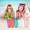 480700ML Flash Powder Water Bottle With Straws Lid Plastic Reusable Personalized Drinkware Coffee Drinking Cup Christmas Gifts 240510