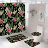 Tende doccia foglie di palme tropicali set di tende esotiche giungla verde floreale pianta decorazione bagno tappeti da bagno coperchio coperchio del coperchio
