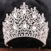 Lüks ve yüksek kaliteli kraliyet kraliçesi kadın düğün tacı büyük kristal ziyafet şapkası parti giyim saç takı aksesuarları 240430