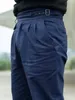 Pantalones masculinos hombres gurkha pantalones casuales actividad de algodón puro de alta densidad teñido azul marino anchos botas de banda elástica caprisl2405
