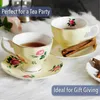 Tasses Saucers tasses à thé floral et soucoupes Ensemble de 8 (8 oz) garniture en or et boîte à cadeaux tasses à café de tasse à thé floral ensemble de tasses à thé britanniques