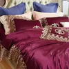 Bedding Sets 4PCS Home Textiles European 120s Fashion Silk Lace Embroidered Bed Sheet Double Large King Duvet Cover