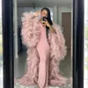 Chic Pink Illusion Ruffles Tulle Long Manica Donne inverno sexy Kimono incinta per feste da sonno da sonno donna accappatoio a vena notturno abito shaw 247n