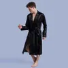Black long sleeved Chinese mens artificial silk robe mens kimono bathroom pajamas S M L XL XXL 240508