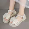Girls Sandals Cute Bear Pearls 2023 Simple Kids Shoes Breathable Children Mary Jane For Party Wedding Shows Nonslip 240426