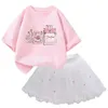 Ensembles de vêtements de la mode Girl Girl 2024 Été bébé fille fleuriste T-shirt à manches courtes + T-shirt moelleux Vêtements d'ajustement serrés