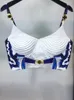 Banulin Bohemain Blue et blanc Porcelaine 2 pièces Set Femmes Spaghetti Strap Gold Button Tank Camis Tops Imprime