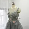 Robes de fête rose moda robe de soirée en dentelle gris argenté 3d fleurs longues robe de bal longue formel