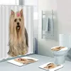 Duschvorhänge niedliche Hund Dusche Vorhang Bad Matten Set lustige Haustier Welpe Doggy Flanell Home Teppich weiße Badezimmer Dekor Teppich Nicht-Schlupf-Toilettendeckel Matte