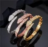 Snake Brand Designer Female Open Cuff Armband Zirconia Stone Bangles Gold Silver Rose Gold Fashion 18K Rostfritt Steel Women0399221047
