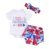 Ensembles de vêtements 4 juillet Baby Girl Turnits Born Born Bord Summer Rober Tops Shorts Quatrième Vêtements Independence Day Set