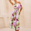 Casual Dresses Elegant Printed Women's Summer Sexy Diagonal Collar One Shoulder With Sashes Fashion Loose Female A-Line Dress