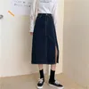 Rokken dames s-5xl ulzzang gebleekte zij-spleet denim midi a-line studenten streetwear harajuku Koreaanse stijl noodlijdend