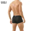 Cueca ui roupas íntimas masculinas masculinas de nylon fino personalidade simples de personalidade intermediária de cintura U-Convex 3D de quatro cantos da cintura