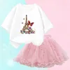 Ensembles de vêtements Filles Net Princess Ski Set Butterfly Eiffel Tower T-shirt + Tutu Ski 2 pièces de 3-14 ans Childrens Birthday Party Clothingl2405
