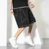 Mens coréen streetwear jeans court court métrage de jambe large gxxh fashion man occasionnel oversize couleurs contraste pantalon denim 240507
