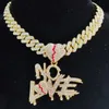 Mannen Women Hip Hop No Love Heart Hanghangende ketting met 14 mm Cubaanse ketting Hiphop Iced Out Bling Hiphop kettingen mode -sieraden 240429