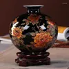 Vases de style chinois Jingdezhen Black Porcelaine Crystal Glaze Fleur Home Decor Handmade Shining Famille Rose