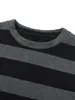 Camisetas femininas Mulheres cinza preto listrado de manga longa no pescoço redondo tops da primavera de outono malha casual casual