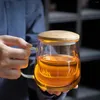 Tasses à thé 1 pc Verre de borosilicate haut avec passoire et couvercle de bambou parfait pour la fête à domicile 572 ml (19,07 oz)