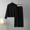 Robes de travail Femme Automne Casual Fashion Lot Long Robe Two Piece Set Round Coule Marile Blanc Blanc Black Pull Top Jupe