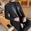 Herrenanzüge leichte Luxus pu Leather Patchwork lässig Anzug Jacken hochwertige Männer schlank schwarze Blazer Männliche Geschäfte Social Wedding Tuxedo