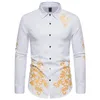 Mens casual and comfortable golden wing printed shirt is selling in 2024 slim fit long sleeved formal business shirt is fashionable 240425