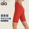 Desginer Als Yoga Aloe Shorts Woman Pant Top Women Rib Shaped High Waist Sports Tights Running Fitness Capris Womens Casuleggings