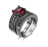 Czerwone Ruby Cyrkon Gems Black Gold wypełnione pierścień Wedding Pand Finger Pierścień Pierścień Zestaw SZ610176Q7903510
