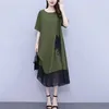 Casual Dresses Women Short Sleeve Long Dress Stylish Plus Size Mesh Patchwork Midi For Summer Round Neck Chubby Lady Pendut