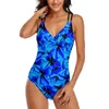 Swimwear Women's Tropical Floral Swimsuit Blue Flowers One Piece Bathing Trots Sexy Funny Rave Beach Wear plus taille