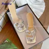 Pantoufles carrés orteil chaton talon talon pvc fête transparente une police us externe mode femme chaussures été sexy